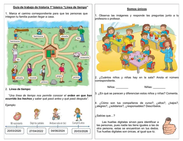 Mini guías de historia 1° año básico "Línea de tiempo" "Soy único"