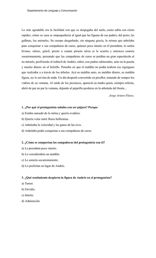 Evaluación de Narrativa: Comprensión, Tipos de Narrador, Tópicos Literarios y Escritura Creativa