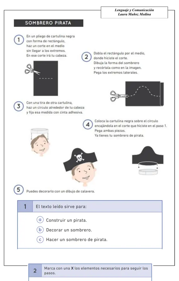 Evaluación de lenguaje texto instructivo