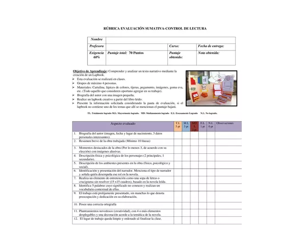 Rúbrica para Lapbook