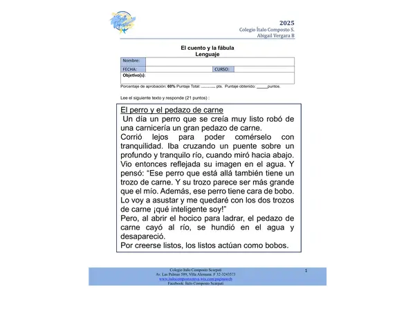 prueba fábula y cuento 4° básico 