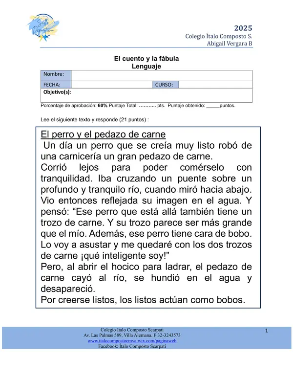 prueba fábula y cuento 4° básico