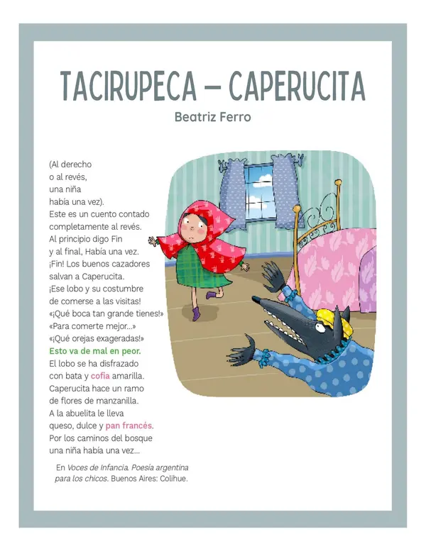 Comprensión lectora: Poema/Cuento - Tacirupeca Caperucita