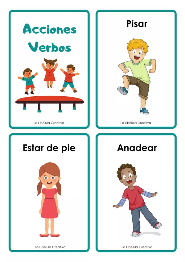 Tarjetas Ilustrativas Acciones Verbos Español Recortar Color Vocabulario