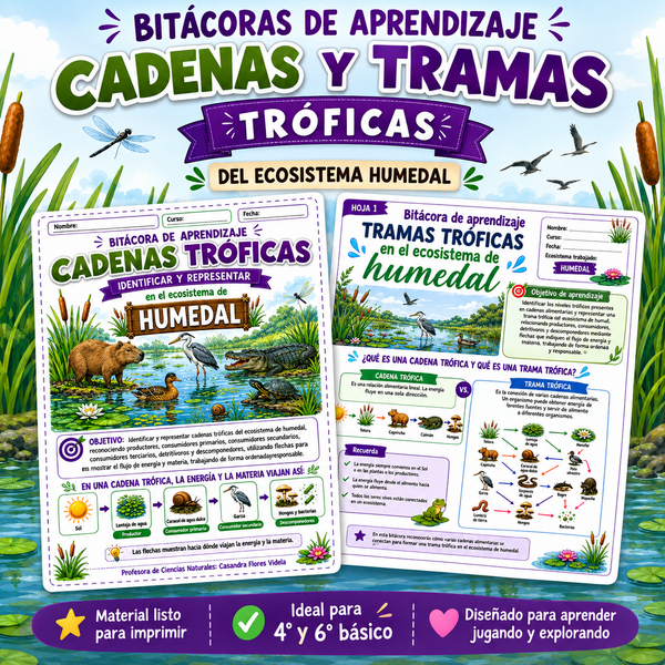 Bitácoras de aprendizaje sobre cadenas y tramas tróficas en el ecosistema de humedal.