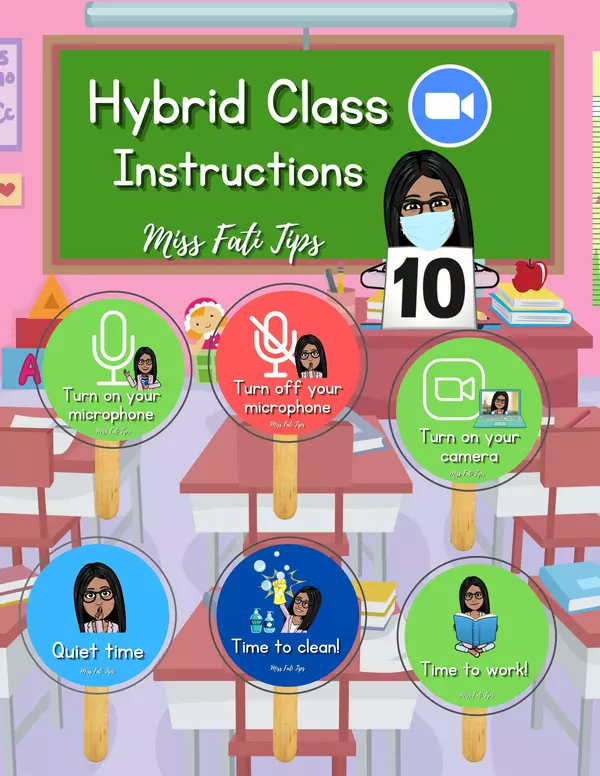 Carteles de instrucciones para clases hibridas (virtuales y presenciales)