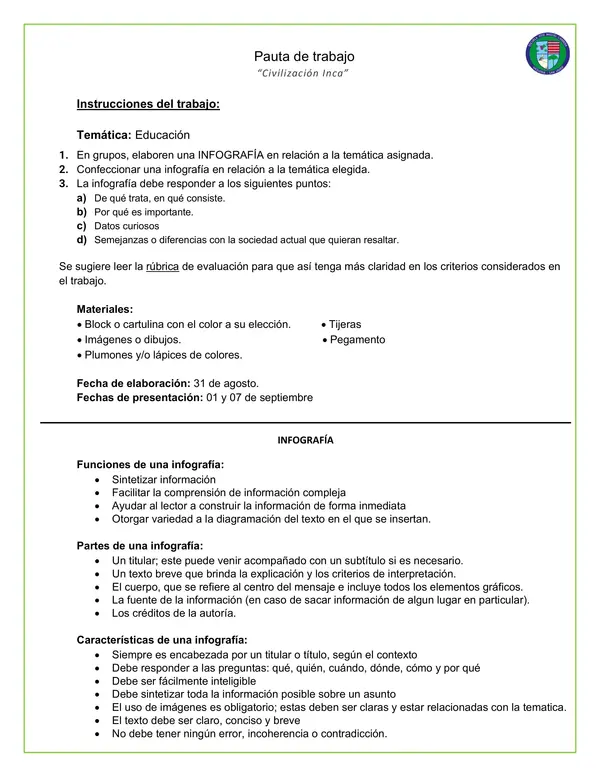 EVALUACIÓN – INFOGRAFÍA “Vida en el Imperio Inca”
