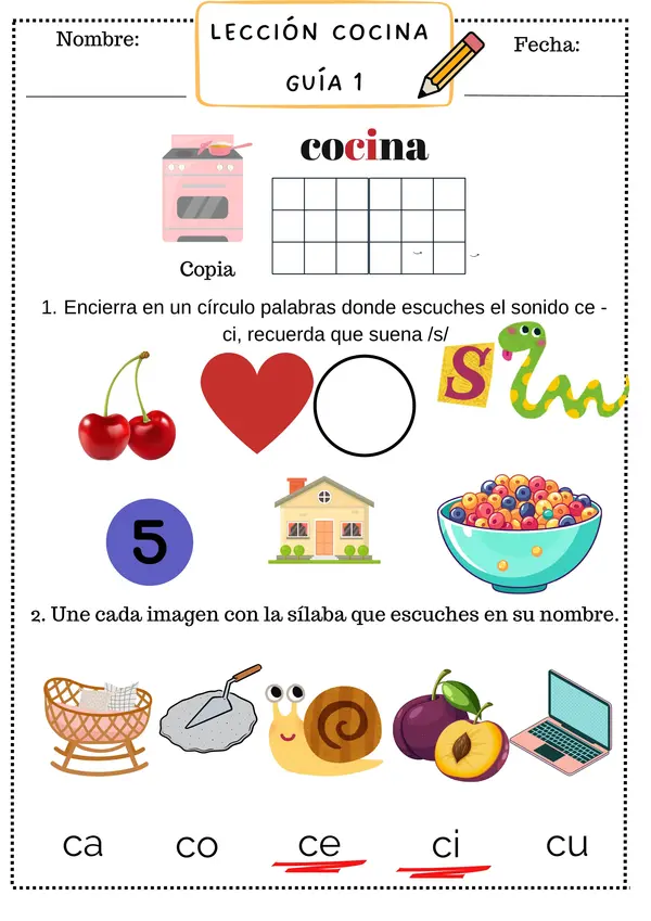 Guía Lección Cocina "Ce - Ci". Método Matte