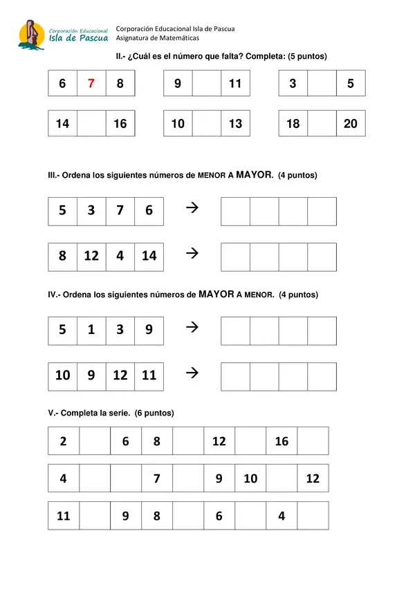 Evaluación matemáticas 