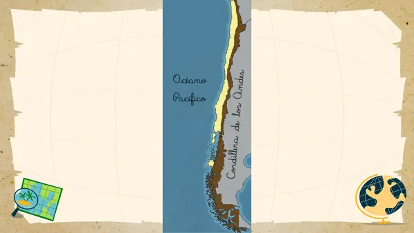 Chile junto a la cordillera de los Andes y el océano Pacífico.