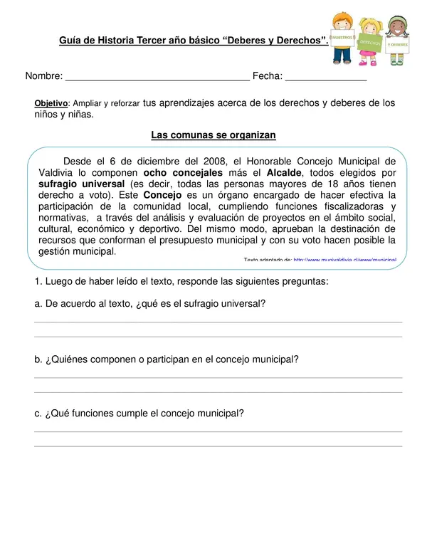 Guía de historia "Deberes y Derechos" Tercer año.