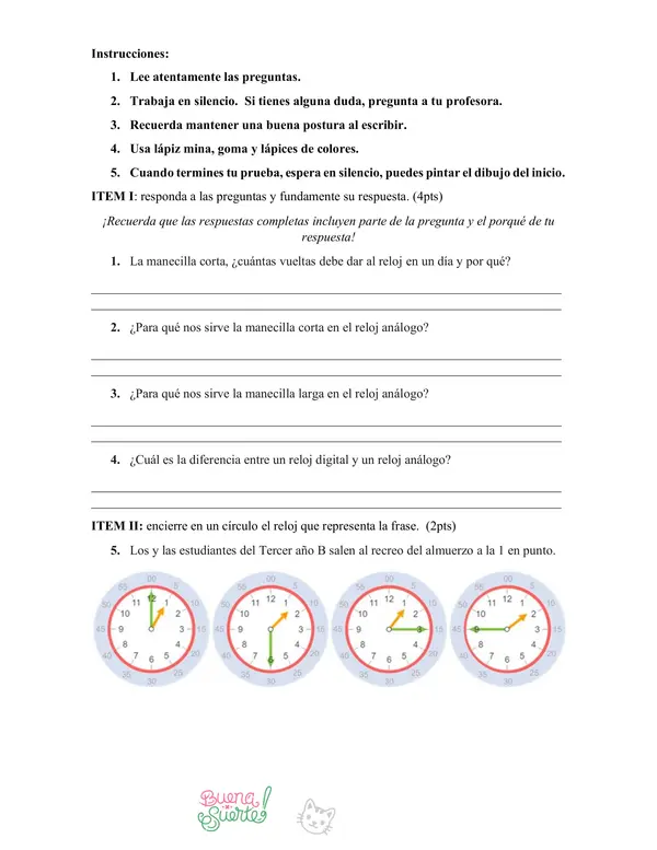 Evaluación reloj análogo y digital