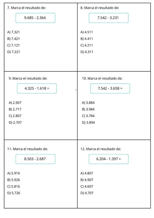 Prueba Resolución de problemas con Sumas, Restas hasta 10.000