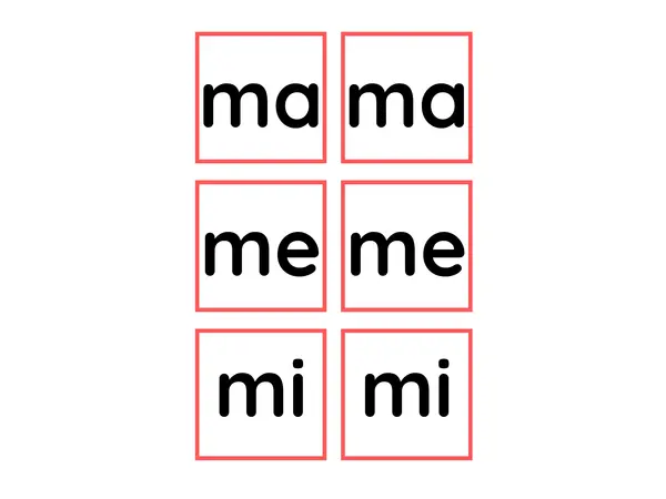 Tarjetas sílaba inicial MA, ME, MI, MO, MU 