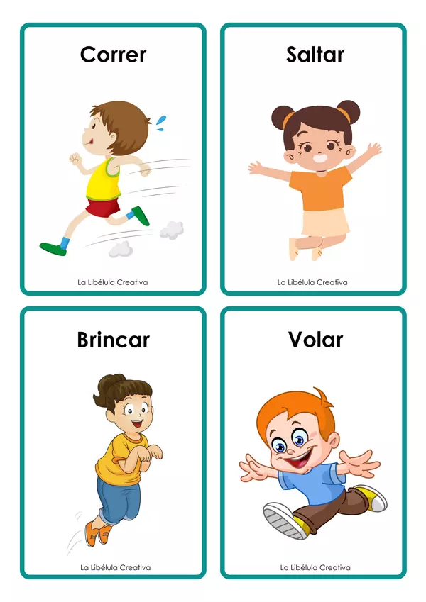 Tarjetas Ilustrativas Acciones Verbos Español Recortar Color Vocabulario