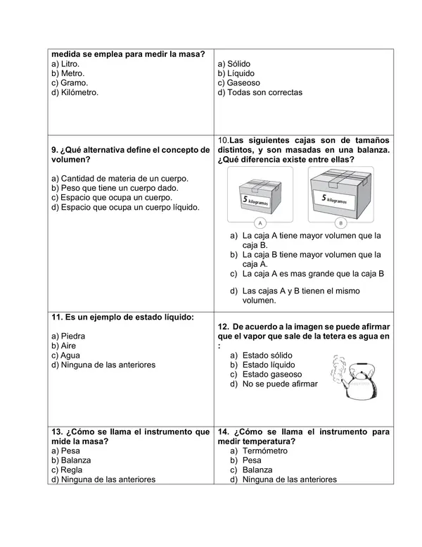 Prueba de Ciencias 4° Básico