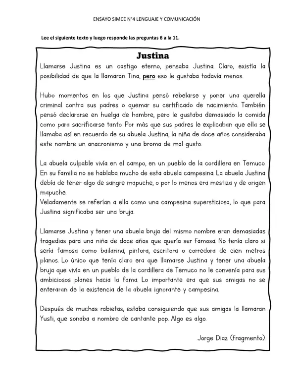 Ensayo SIMCE N°4 Lenguaje y comunicación