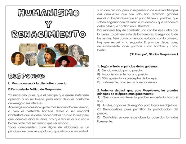 Guía de trabajo - Humanismo y Renacimiento