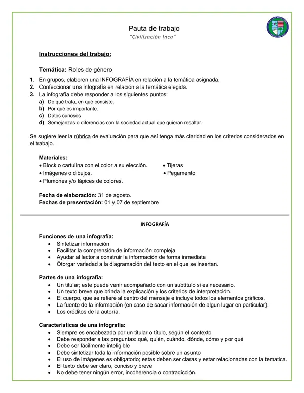 EVALUACIÓN – INFOGRAFÍA “Vida en el Imperio Inca”