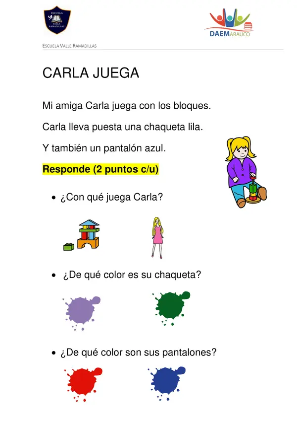 Evaluación comprensión lectora adaptada con pictogramas