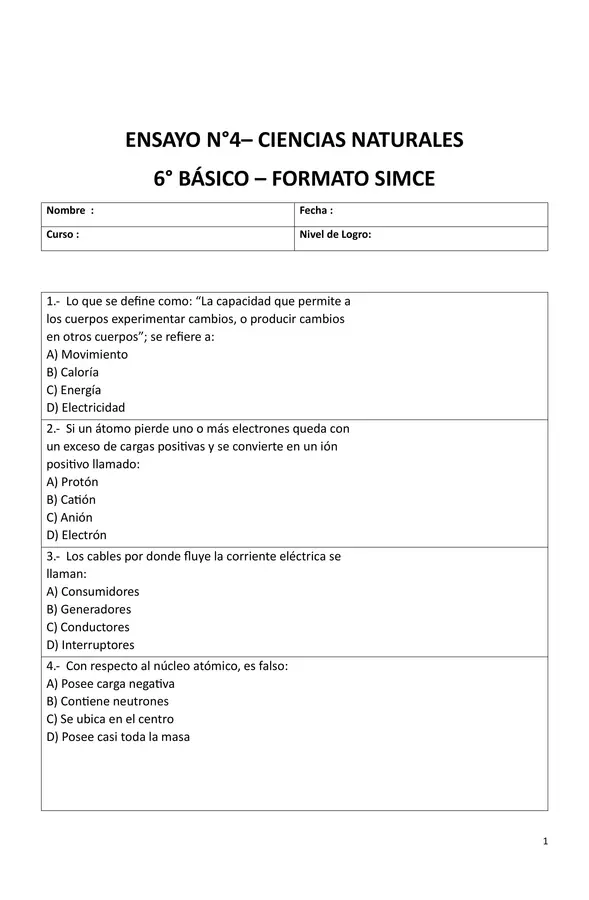 ENSAYO N4  CIENCIAS NATURALES  2026
