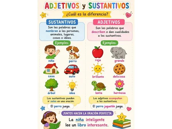 poster adjetivos calificativos y sustantivos
