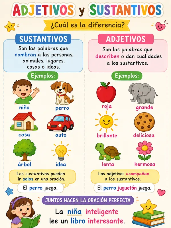 poster adjetivos calificativos y sustantivos