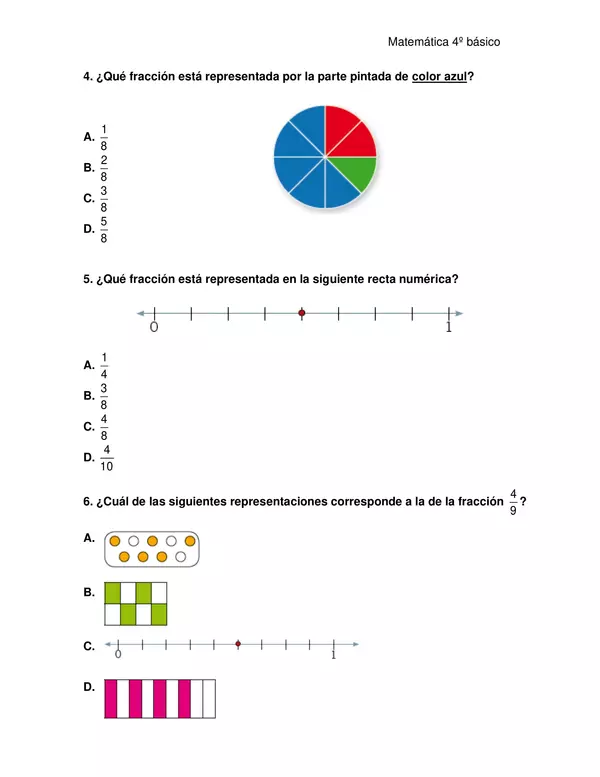 Evaluación matemática 4° año "Fracciones"