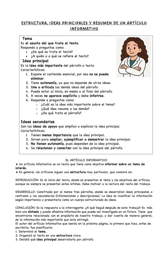 Artículo informativo:  Estructura, ideas principales y resumen