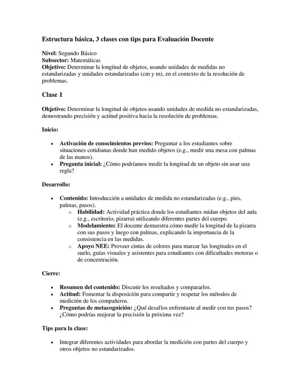 Estructura básica, 3 clases con tips para Evaluación Docente oa19 matematica segundo basico