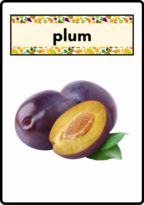 Flash Cards vocabulario de las Frutas en inglés Plum