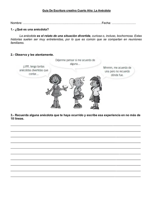 Guía de escritura creativa "La anécdota"