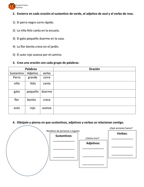 Guía de sustantivos, adjetivos y verbos. 
