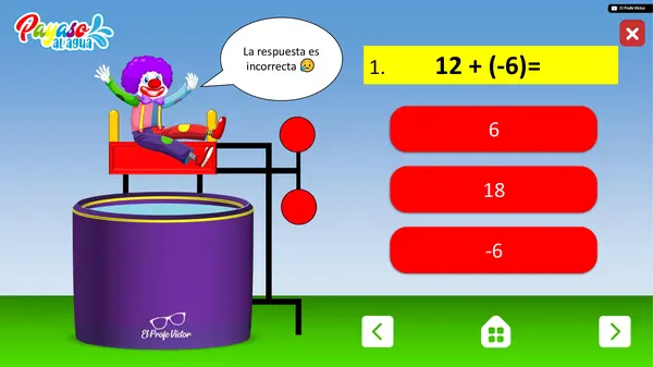 Juego payaso al agua Números enteros
