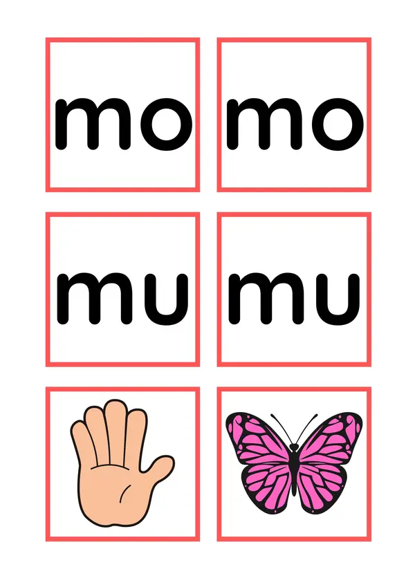 Tarjetas sílaba inicial MA, ME, MI, MO, MU 