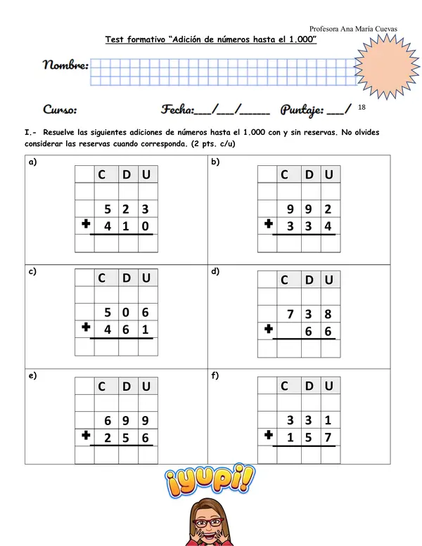 Guía/test formativo adición hasta el 1.000