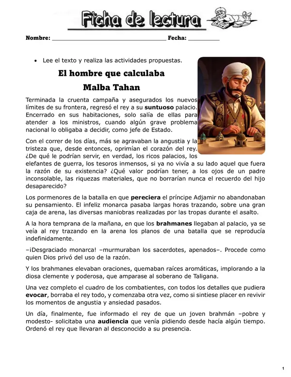Ficha de lectura- comprensión lectora.