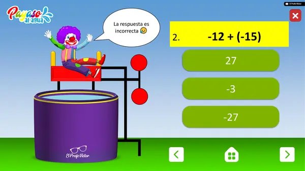 Juego payaso al agua Números enteros