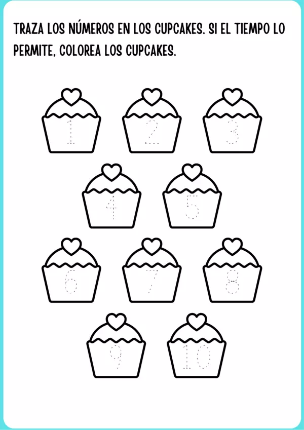 Grafomotricidad: Trazar los números dentro de los cupcakes