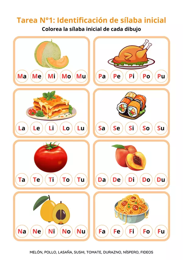 Repaso lector de categoría alimentos