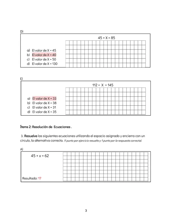 Evaluación de ecuaciones de primer grado