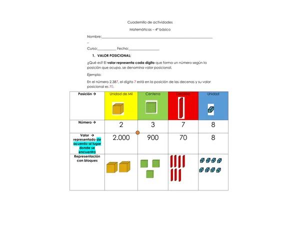 Guía de trabajo - matemáticas 4to básico