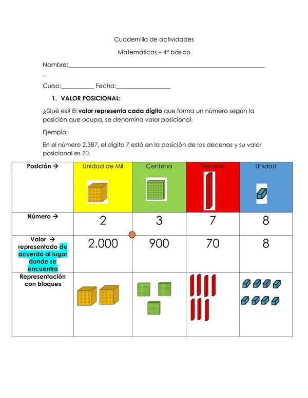 Guía de trabajo - matemáticas 4to básico