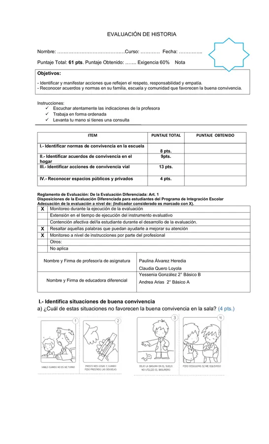 Evaluación diagnóstica 2° historia