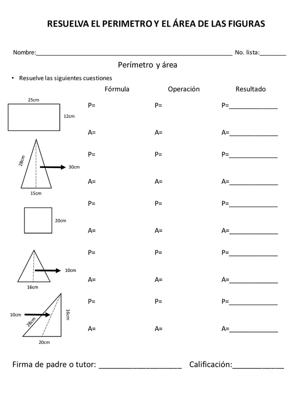 Área y perímetro de las figuras