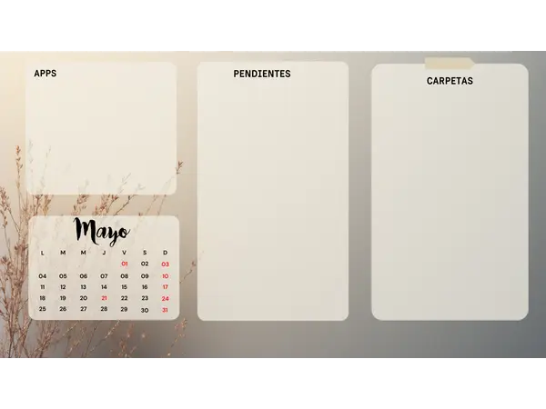 Fondo de Pantalla Organizador para PC – Apps, Carpetas y Pendientes + Calendario Mensual