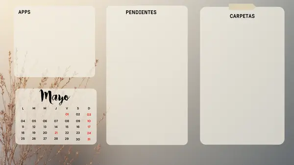 Fondo de Pantalla Organizador para PC – Apps, Carpetas y Pendientes + Calendario Mensual