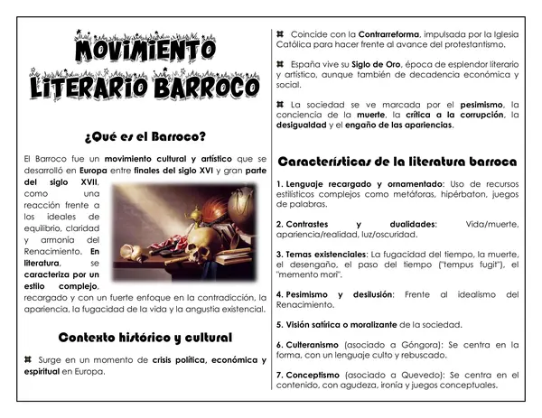 Guía de trabajo - Movimiento Literario Barroco