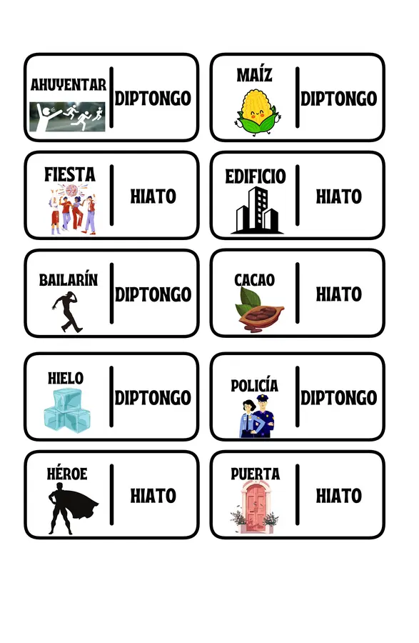 Bingo de hiatos y diptongos