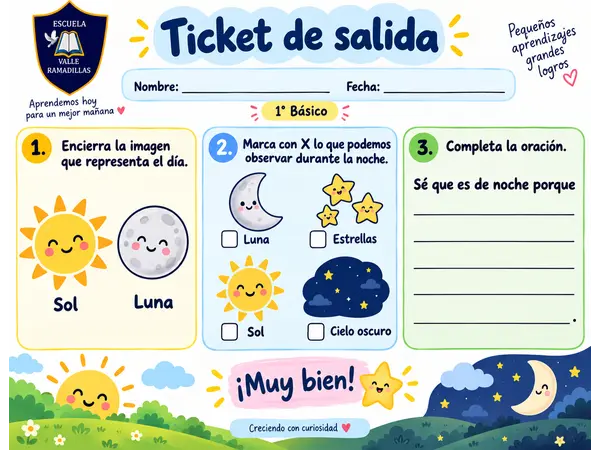Ticket de salida: Día y noche 1° Básico Ciencias Naturales.